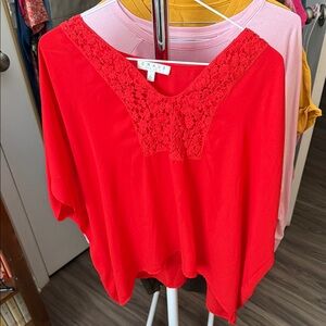 Chaus Red Lace Accent Blouse